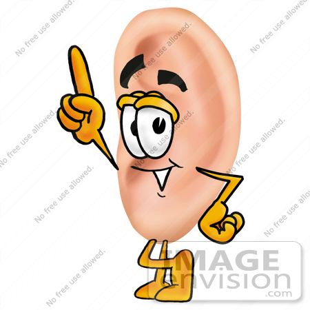 #23816 Clip Art Graphic of a Human Ear Cartoon Character Pointing Upwards by toons4biz