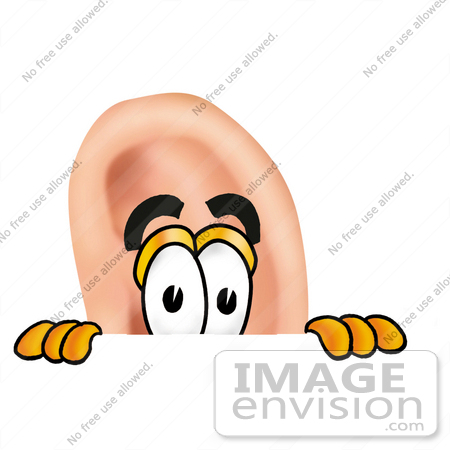 #23820 Clip Art Graphic of a Human Ear Cartoon Character Peeking Over a Surface by toons4biz