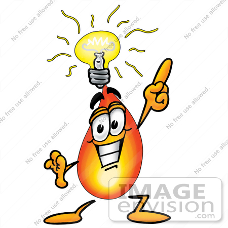 #23910 Clip Art Graphic of a Fire Cartoon Character With a Bright Idea by toons4biz