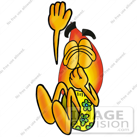 #23911 Clip Art Graphic of a Fire Cartoon Character Plugging His Nose While Jumping Into Water by toons4biz