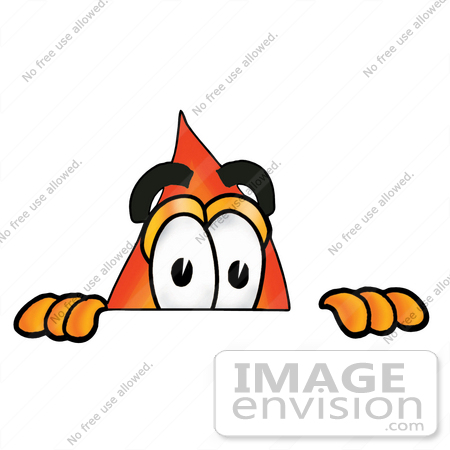 #23923 Clip Art Graphic of a Fire Cartoon Character Peeking Over a Surface by toons4biz
