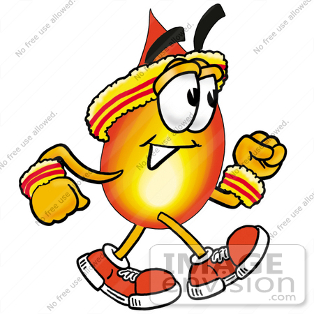 #23935 Clip Art Graphic of a Fire Cartoon Character Speed Walking or Jogging by toons4biz