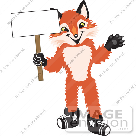 #23961 Clipart Picture of a Fox Mascot Cartoon Character Holding a Blank Sign by toons4biz