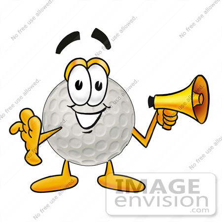 #23993 Clip Art Graphic of a Golf Ball Cartoon Character Holding a Megaphone by toons4biz