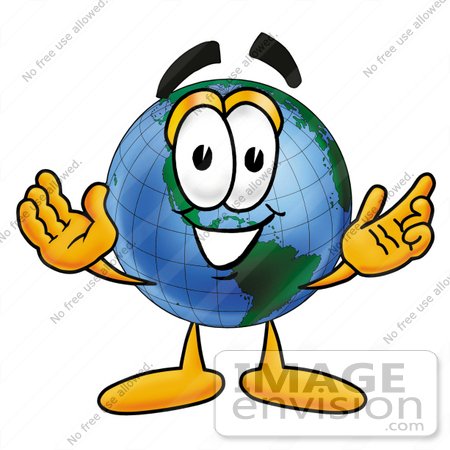 #24001 Clip Art Graphic of a World Globe Cartoon Character With Welcoming Open Arms by toons4biz