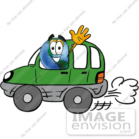 Clip Art Graphic of a World Globe Cartoon Character Driving a Green Hybrid  Car and Waving | #24048 by toons4biz | Royalty-Free Stock Cliparts