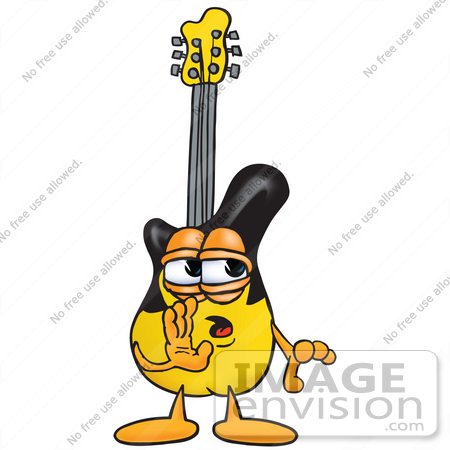 #24079 Clip Art Graphic of a Yellow Electric Guitar Cartoon Character Whispering and Gossiping by toons4biz