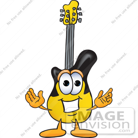 #24086 Clip Art Graphic of a Yellow Electric Guitar Cartoon Character With Welcoming Open Arms by toons4biz