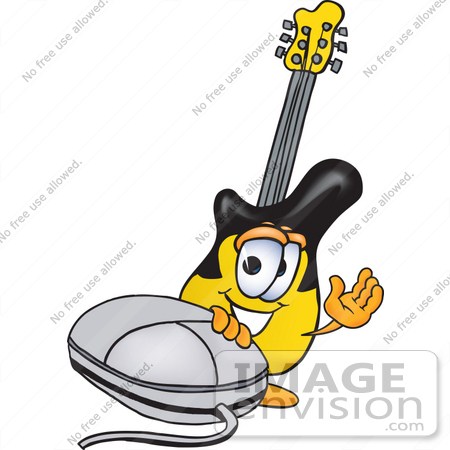 #24099 Clip Art Graphic of a Yellow Electric Guitar Cartoon Character With a Computer Mouse by toons4biz