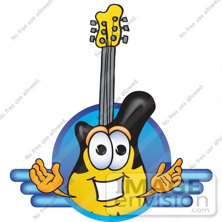 #24105 Clip Art Graphic of a Yellow Electric Guitar Cartoon Character Logo by toons4biz