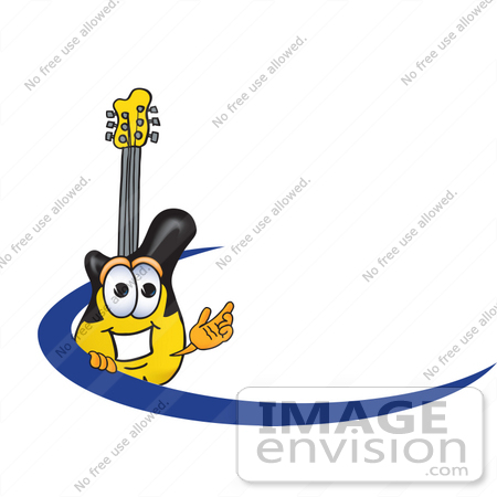 #24106 Clip Art Graphic of a Yellow Electric Guitar Cartoon Character Logo With a Blue Dash by toons4biz