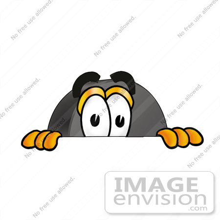 #24132 Clip Art Graphic of an Ice Hockey Puck Cartoon Character Peeking Over a Surface by toons4biz