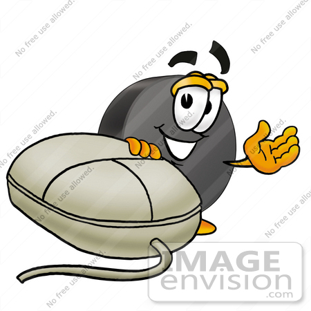 #24135 Clip Art Graphic of an Ice Hockey Puck Cartoon Character With a Computer Mouse by toons4biz