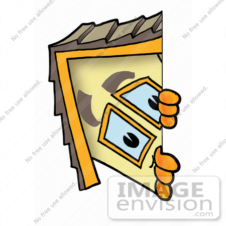 #24277 Clip Art Graphic of a Yellow Residential House Cartoon Character Peeking Around a Corner by toons4biz