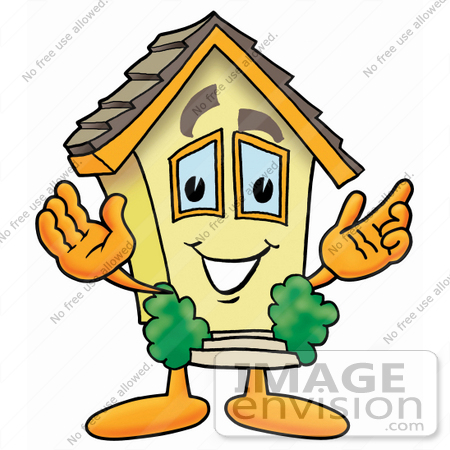 #24278 Clip Art Graphic of a Yellow Residential House Cartoon Character With Welcoming Open Arms by toons4biz