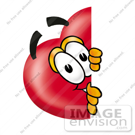 #24310 Clip Art Graphic of a Red Love Heart Cartoon Character Peeking Around a Corner by toons4biz