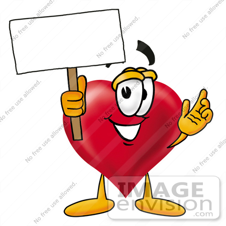 #24313 Clip Art Graphic of a Red Love Heart Cartoon Character Holding a Blank Sign by toons4biz