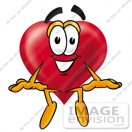 #24315 Clip Art Graphic of a Red Love Heart Cartoon Character Sitting by toons4biz