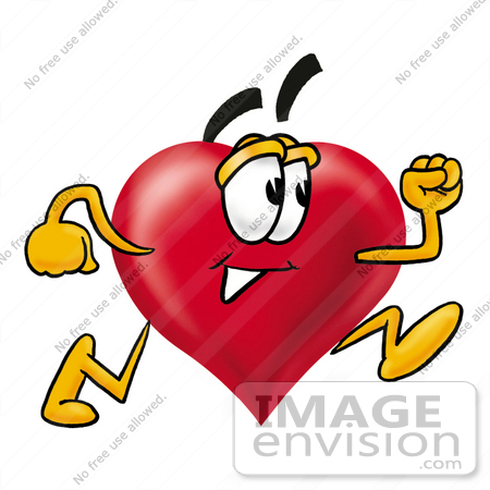 #24320 Clip Art Graphic of a Red Love Heart Cartoon Character Running by toons4biz