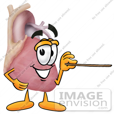 #24329 Clip Art Graphic of a Human Heart Cartoon Character Holding a Pointer Stick by toons4biz