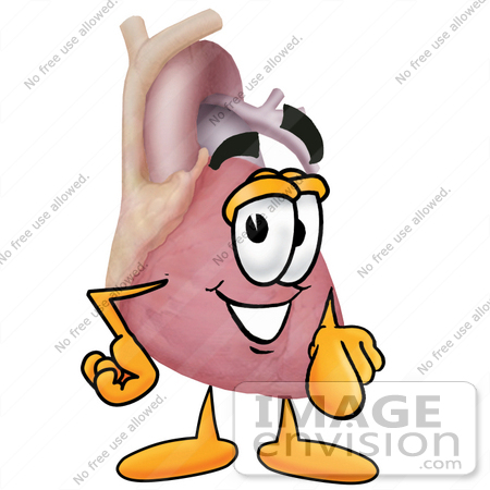 #24340 Clip Art Graphic of a Human Heart Cartoon Character Pointing at the Viewer by toons4biz