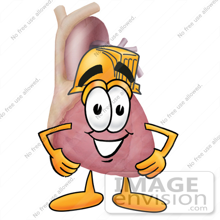 #24345 Clip Art Graphic of a Human Heart Cartoon Character Wearing a Hardhat Helmet by toons4biz