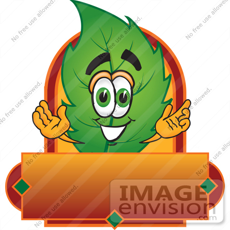 #24501 Clip Art Graphic of a Green Tree Leaf Cartoon Character Label by toons4biz