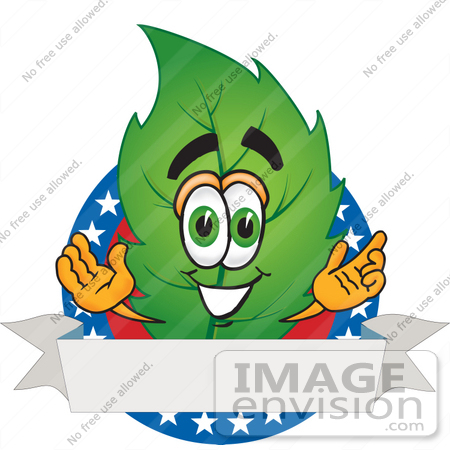 #24503 Clip Art Graphic of a Green Tree Leaf Cartoon Character Label With Stars by toons4biz