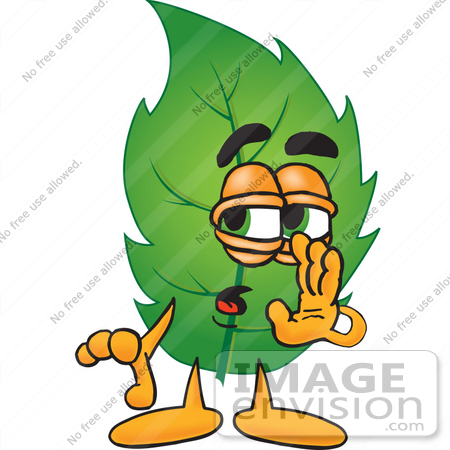 #24517 Clip Art Graphic of a Green Tree Leaf Cartoon Character Whispering and Gossiping by toons4biz