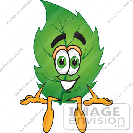 #24519 Clip Art Graphic of a Green Tree Leaf Cartoon Character Sitting by toons4biz