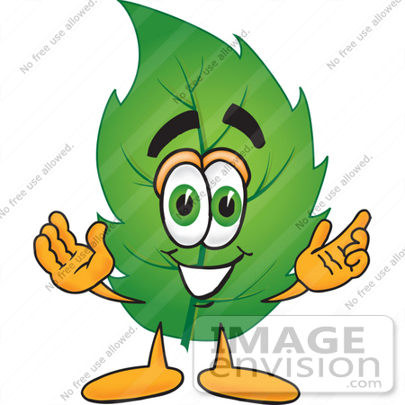 #24522 Clip Art Graphic of a Green Tree Leaf Cartoon Character With Welcoming Open Arms by toons4biz