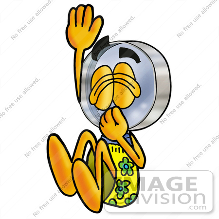 #24670 Clip Art Graphic of a Blue Handled Magnifying Glass Cartoon Character Plugging His Nose While Jumping Into Water by toons4biz