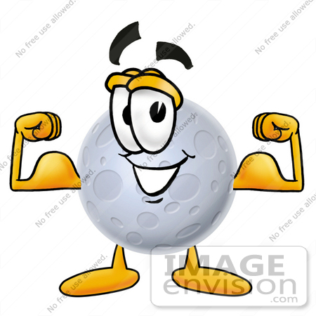 #24749 Clip Art Graphic of a Full Moon Cartoon Character Flexing His Arm Muscles by toons4biz