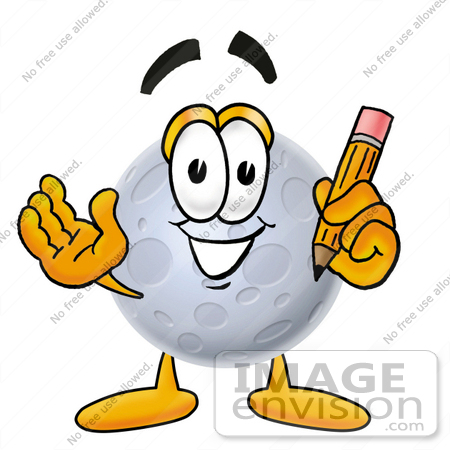 #24754 Clip Art Graphic of a Full Moon Cartoon Character Holding a Pencil by toons4biz