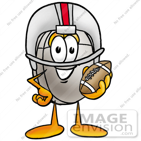 #24778 Clip Art Graphic of a Wired Computer Mouse Cartoon Character in a Helmet, Holding a Football by toons4biz