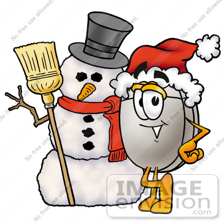 #24811 Clip Art Graphic of a Wired Computer Mouse Cartoon Character With a Snowman on Christmas by toons4biz