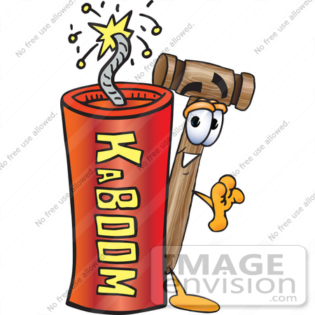 #24865 Clip Art Graphic of a Wooden Mallet Cartoon Character Standing With a Lit Stick of Dynamite by toons4biz