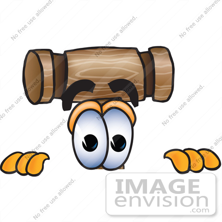 #24870 Clip Art Graphic of a Wooden Mallet Cartoon Character Peeking Over a Surface by toons4biz