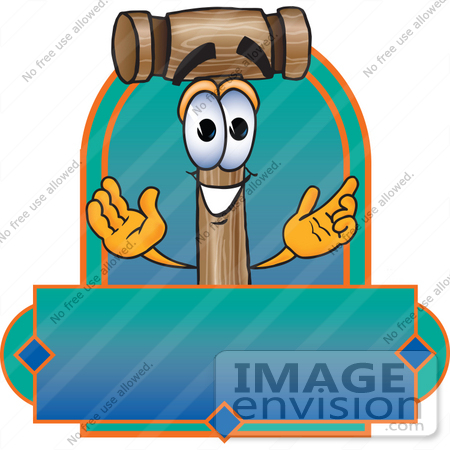 #24883 Clip Art Graphic of a Wooden Mallet Cartoon Character Label by toons4biz