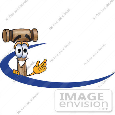 #24887 Clip Art Graphic of a Wooden Mallet Cartoon Character Logo With a Blue Dash by toons4biz