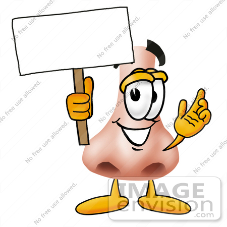 #24900 Clip Art Graphic of a Human Nose Cartoon Character Holding a Blank Sign by toons4biz