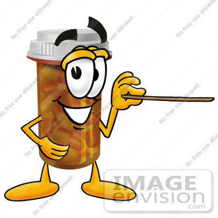 #24919 Clip Art Graphic of a Medication Prescription Pill Bottle Cartoon Character Holding a Pointer Stick by toons4biz