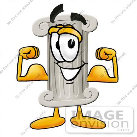 #24948 Clip Art Graphic of a Pillar Cartoon Character Flexing His Arm Muscles by toons4biz