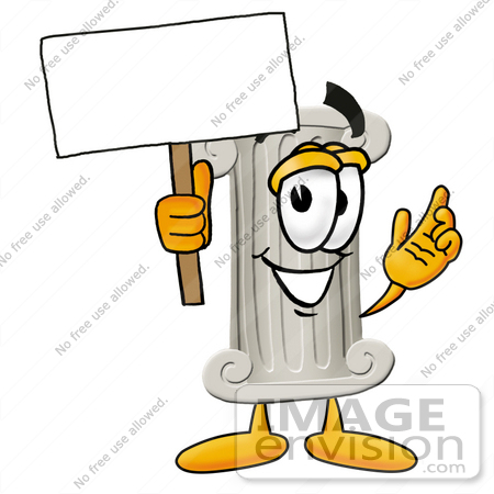 #24968 Clip Art Graphic of a Pillar Cartoon Character Holding a Blank Sign by toons4biz
