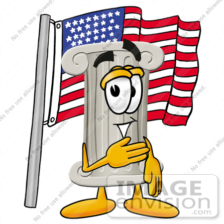 #24969 Clip Art Graphic of a Pillar Cartoon Character Pledging Allegiance to an American Flag by toons4biz