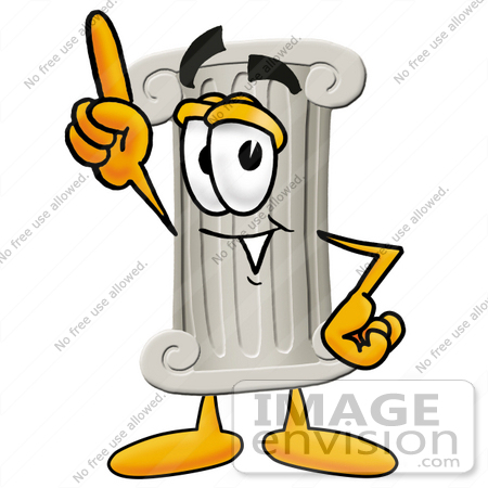 #24972 Clip Art Graphic of a Pillar Cartoon Character Pointing Upwards by toons4biz