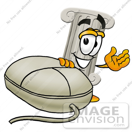 #24973 Clip Art Graphic of a Pillar Cartoon Character With a Computer Mouse by toons4biz