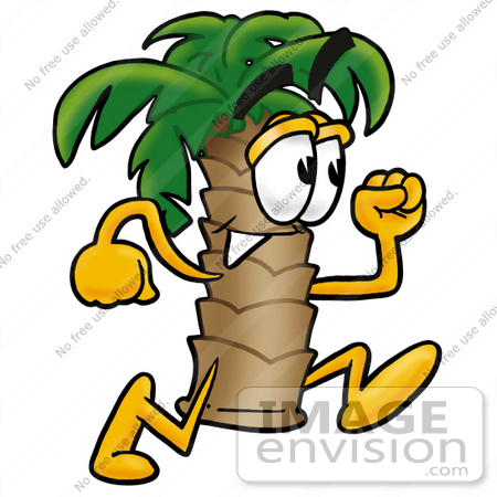 #24986 Clip Art Graphic of a Tropical Palm Tree Cartoon Character Running by toons4biz