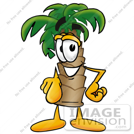 #24987 Clip Art Graphic of a Tropical Palm Tree Cartoon Character Pointing at the Viewer by toons4biz