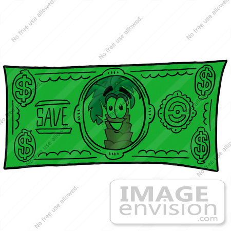 #25046 Clip Art Graphic of a Tropical Palm Tree Cartoon Character on a Dollar Bill by toons4biz